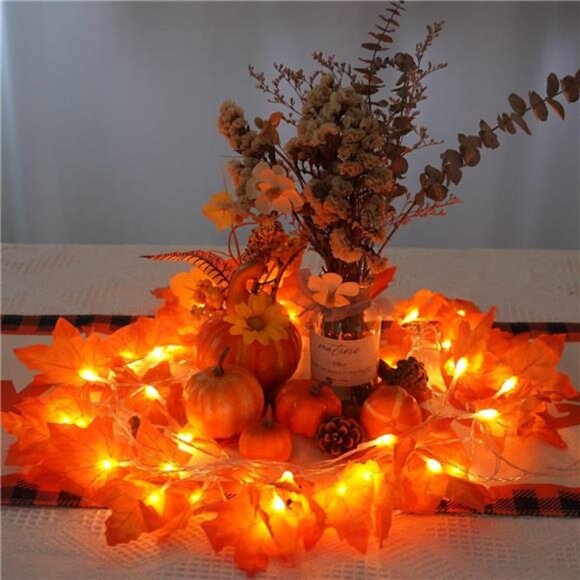 Fall Garland – 4-Pack, 40ft with 80 LED Maple Leaves, Battery Operated Decor - Picture 6 of 7